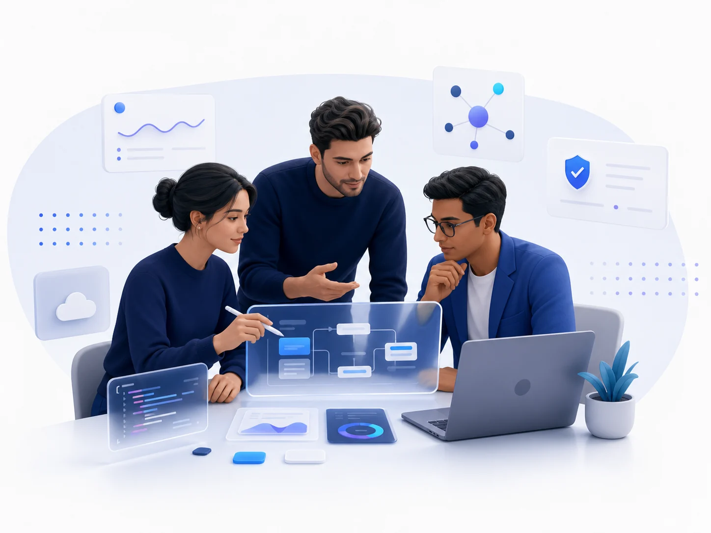 A focused product team collaborating on software architecture